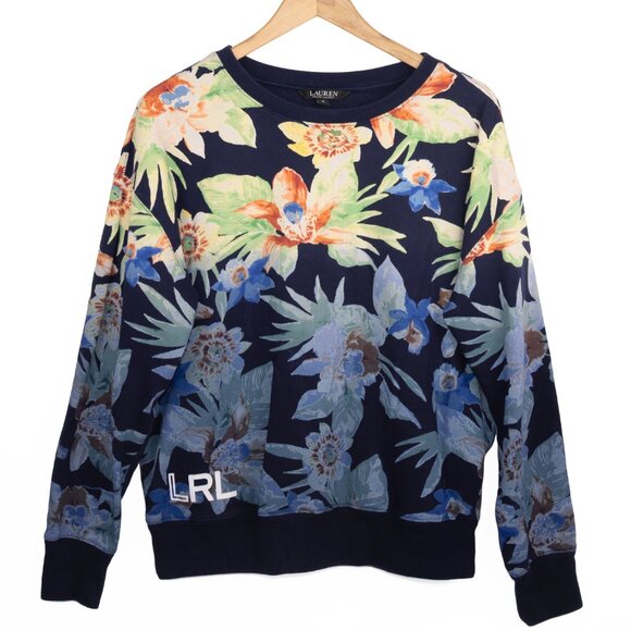 Lauren Ralph Lauren Ombre Tropical Floral Print Logo Sweatshirt Women’s Med NWOT - Picture 1 of 6